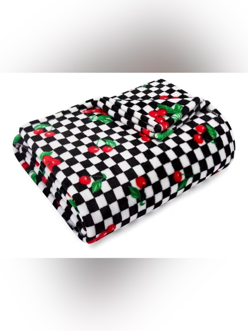 Betsey Johnson Checkerboard Cherry Fleece Blanket